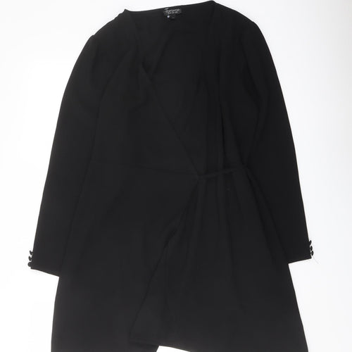Topshop Womens Black Polyester Wrap Dress Size 12 V-Neck Tie