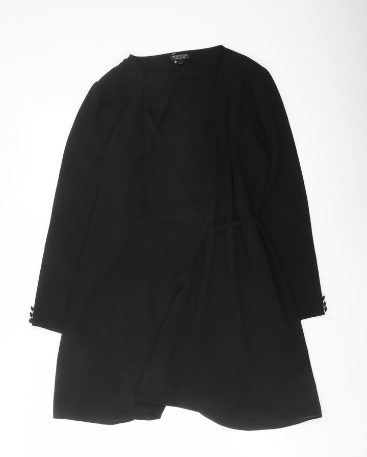 Topshop Womens Black Polyester Wrap Dress Size 12 V-Neck Tie