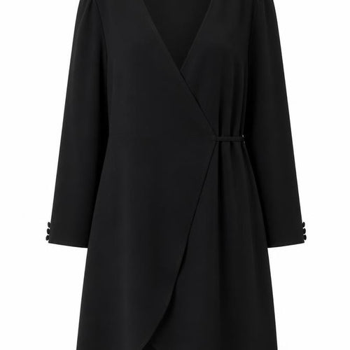 Topshop Womens Black Polyester Wrap Dress Size 12 V-Neck Tie