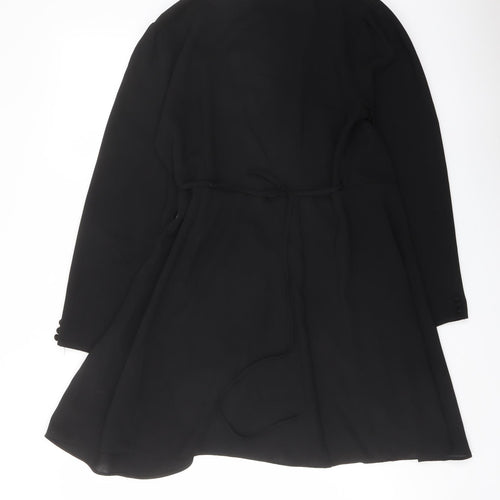 Topshop Womens Black Polyester Wrap Dress Size 12 V-Neck Tie
