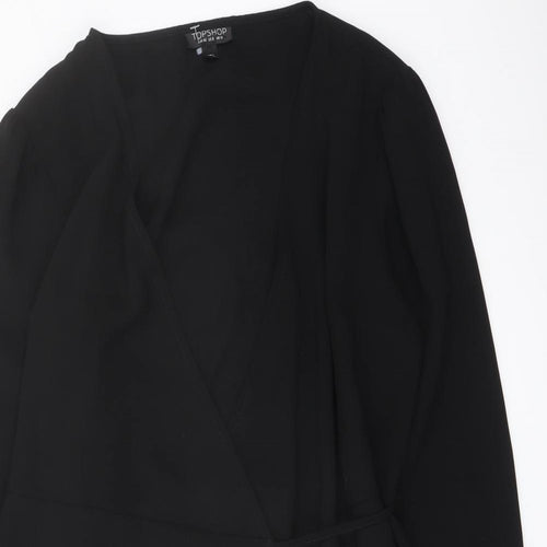 Topshop Womens Black Polyester Wrap Dress Size 12 V-Neck Tie