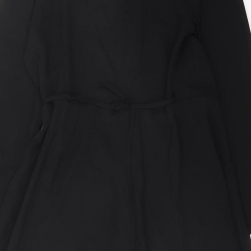 Topshop Womens Black Polyester Wrap Dress Size 12 V-Neck Tie
