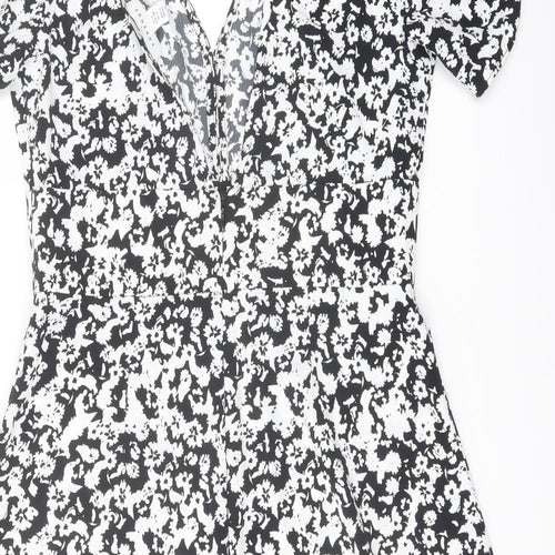 Topshop Womens Black Geometric Polyester A-Line Size 10 V-Neck Tie