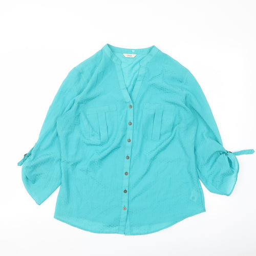 Marks and Spencer Womens Green Polyester Basic Button-Up Size 12 V-Neck