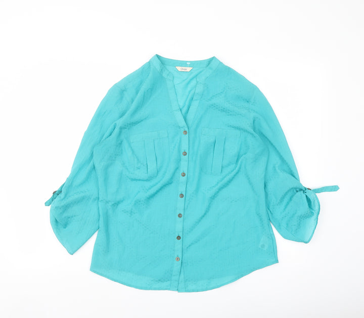 Marks and Spencer Womens Green Polyester Basic Button-Up Size 12 V-Neck