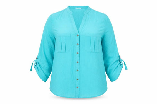 Front view of Marks & Spencer women’s green polyester basic button-up, size UK 12, v-neck