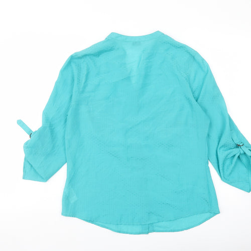 Marks and Spencer Womens Green Polyester Basic Button-Up Size 12 V-Neck