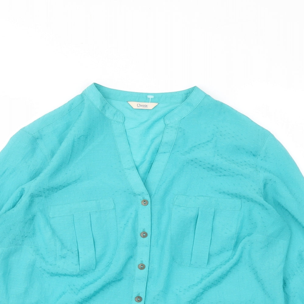 Marks and Spencer Womens Green Polyester Basic Button-Up Size 12 V-Neck