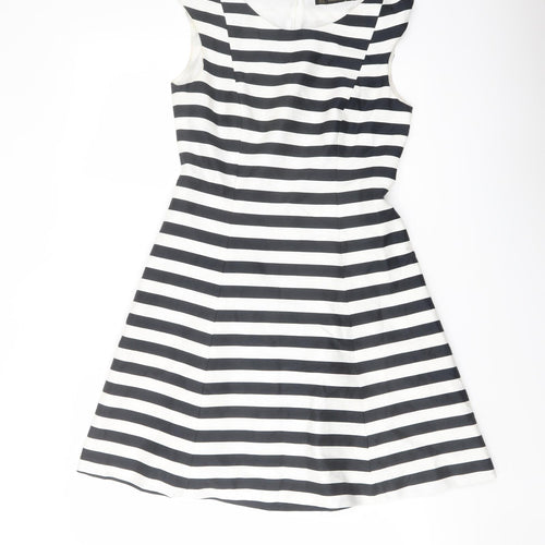 Zara Womens Blue Striped Cotton A-Line Size S Boat Neck Zip