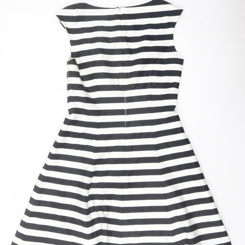 Zara Womens Blue Striped Cotton A-Line Size S Boat Neck Zip