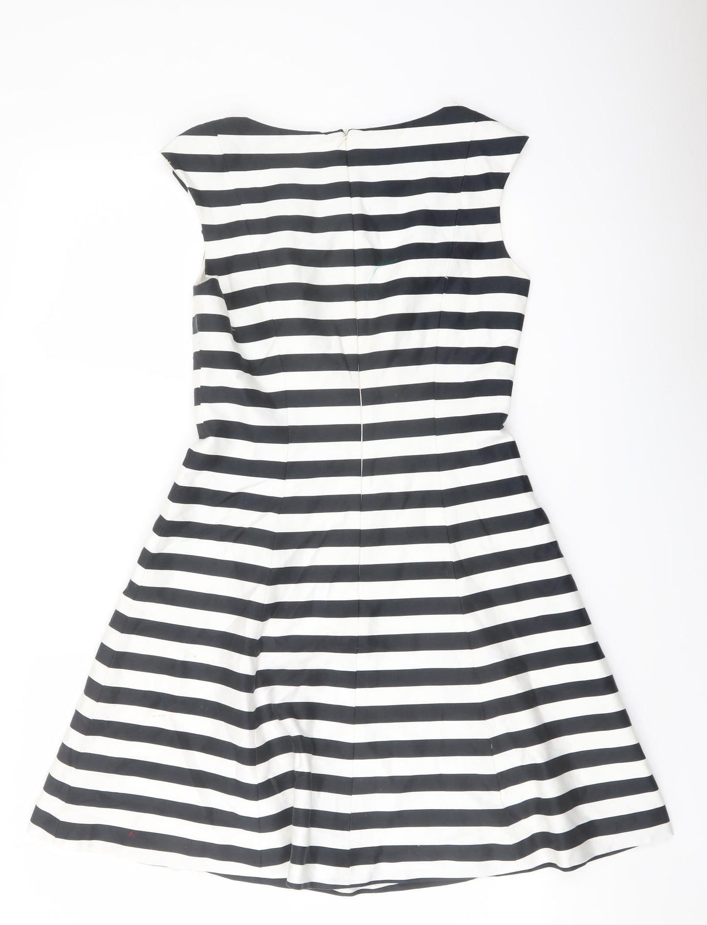 Zara Womens Blue Striped Cotton A-Line Size S Boat Neck Zip