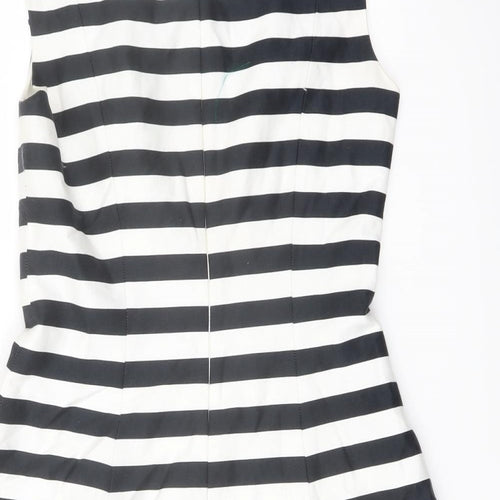 Zara Womens Blue Striped Cotton A-Line Size S Boat Neck Zip