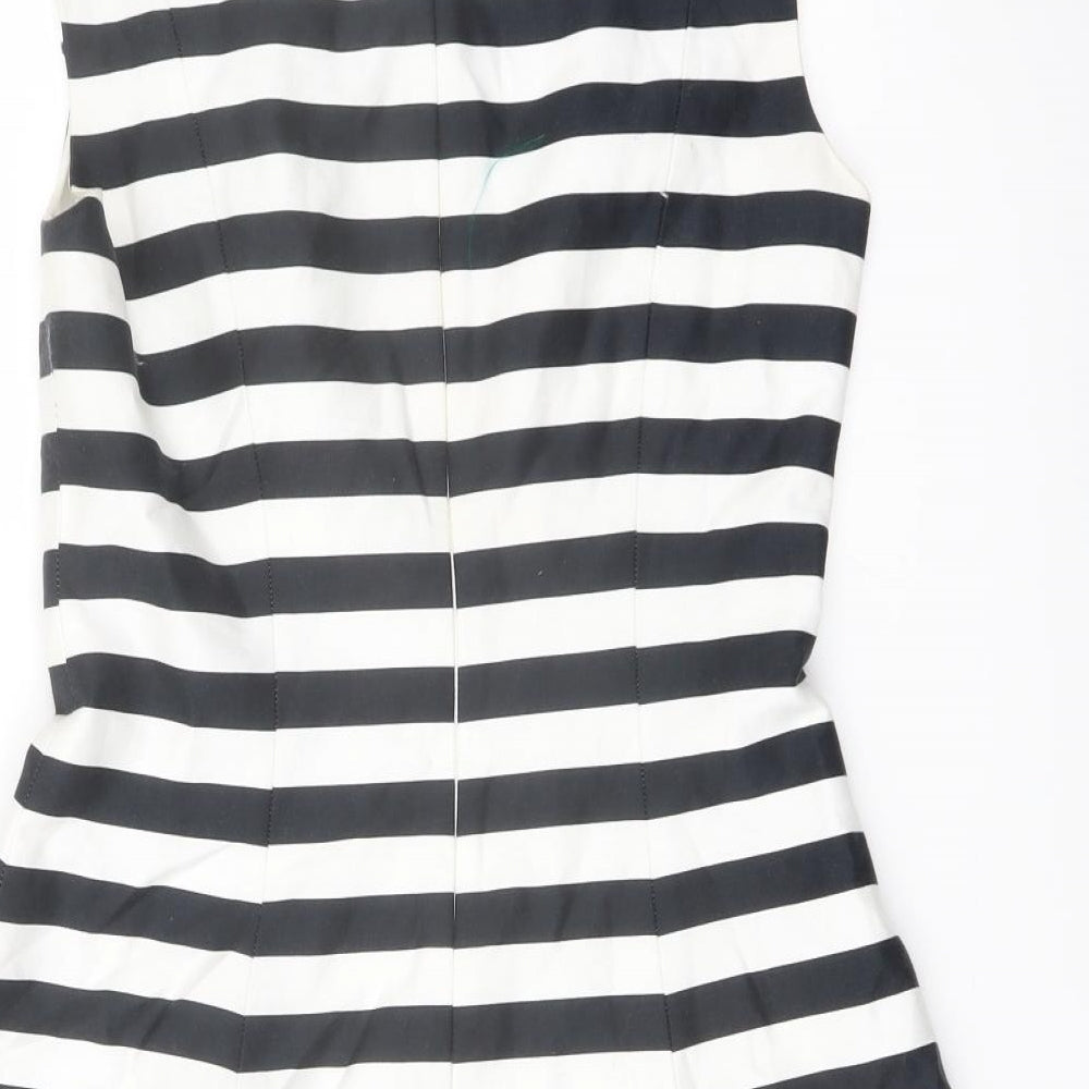 Zara Womens Blue Striped Cotton A-Line Size S Boat Neck Zip