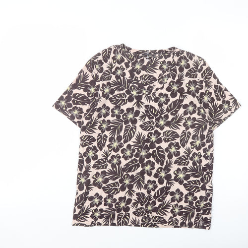 Marks and Spencer Womens Pink Floral Cotton Basic T-Shirt Size 8 V-Neck