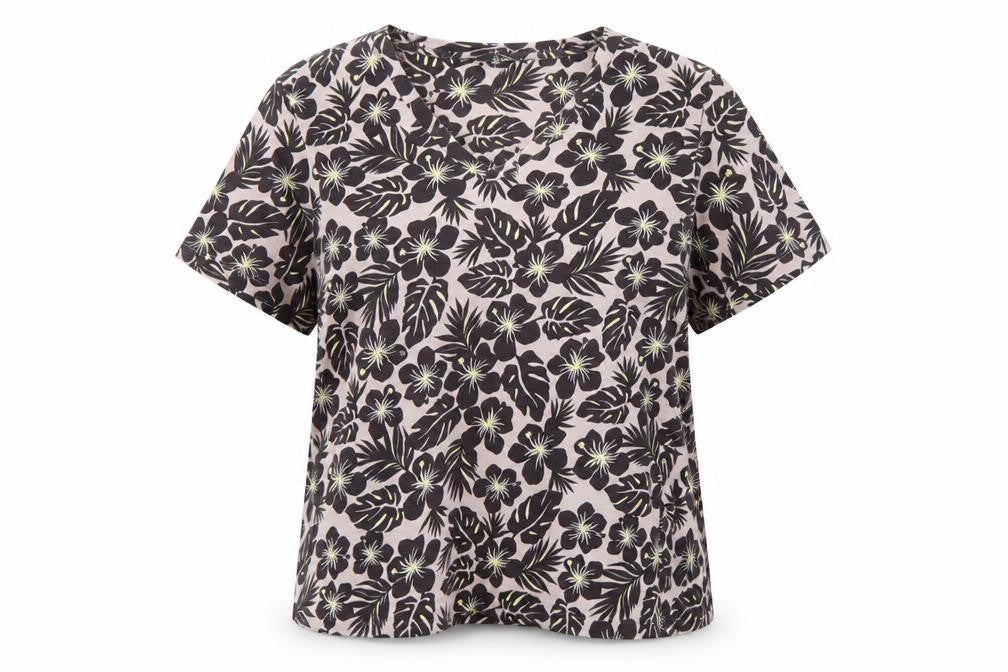 Marks and Spencer Womens Pink Floral Cotton Basic T-Shirt Size 8 V-Neck