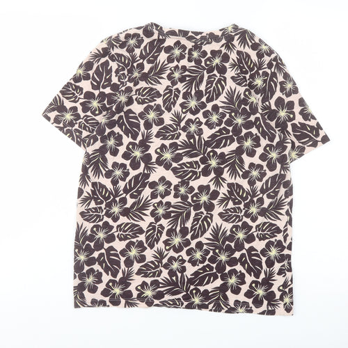 Marks and Spencer Womens Pink Floral Cotton Basic T-Shirt Size 8 V-Neck