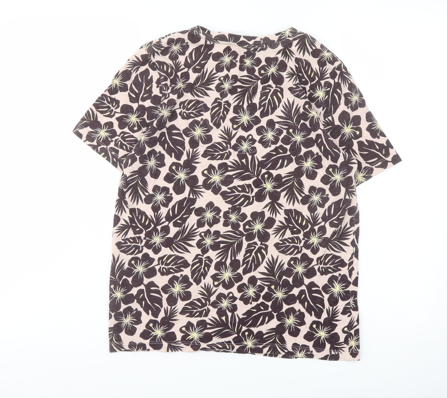 Marks and Spencer Womens Pink Floral Cotton Basic T-Shirt Size 8 V-Neck