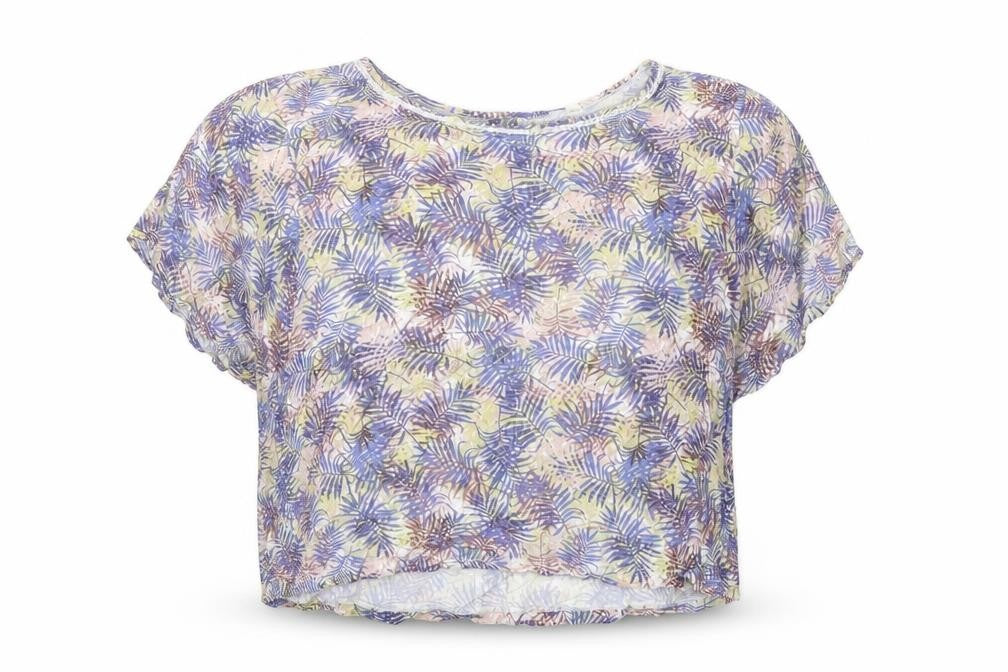 Front view of Indigo women’s multicoloured floral viscose basic blouse, size UK 18, boat neck