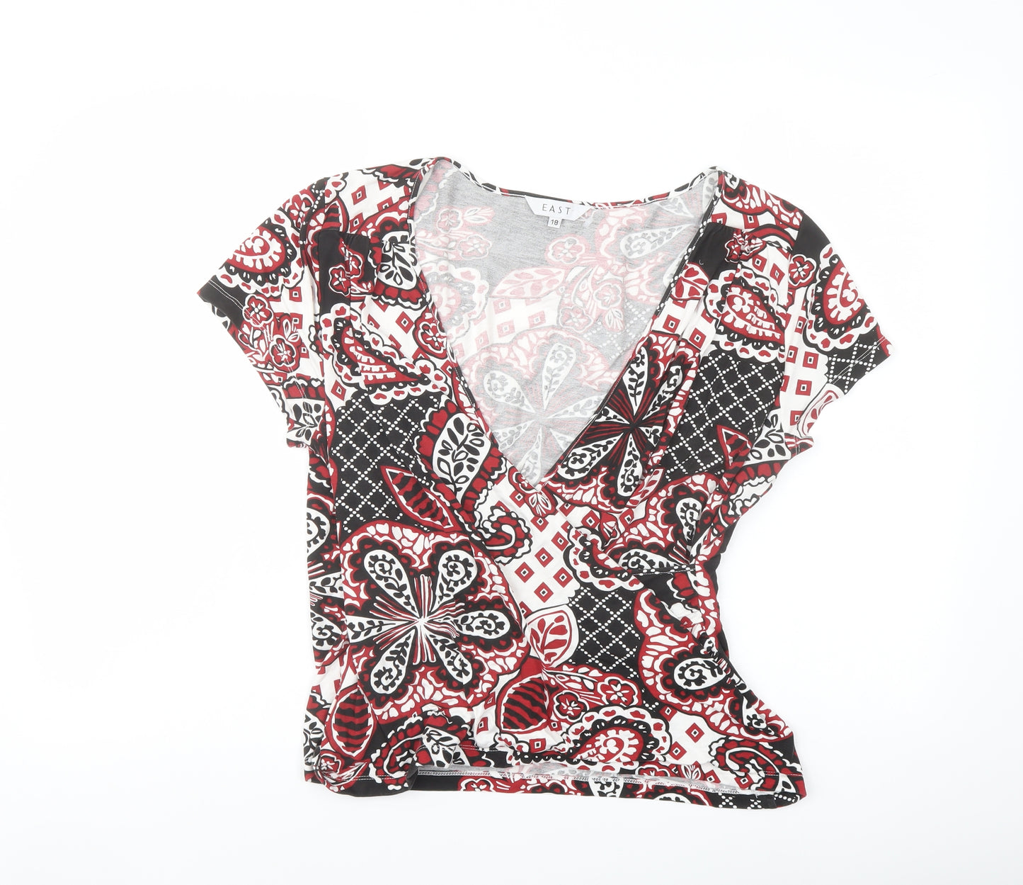 EAST Womens Multicoloured Geometric Viscose Basic Blouse Size 18 V-Neck