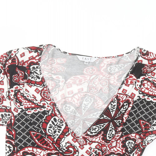 EAST Womens Multicoloured Geometric Viscose Basic Blouse Size 18 V-Neck