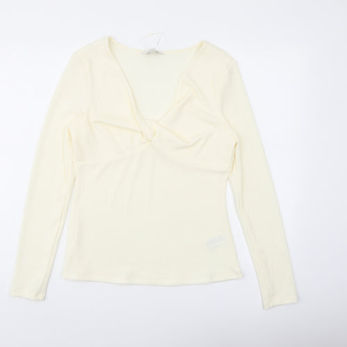Marks and Spencer Womens Ivory Polyester Basic Blouse Size 14 V-Neck