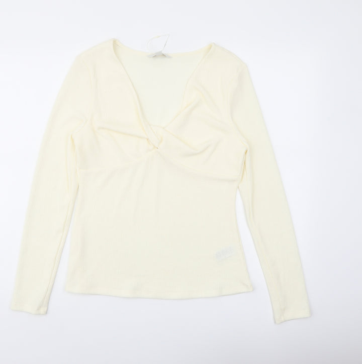 Marks and Spencer Womens Ivory Polyester Basic Blouse Size 14 V-Neck