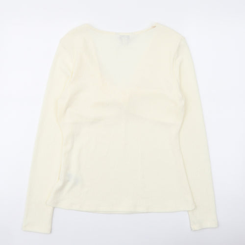 Marks and Spencer Womens Ivory Polyester Basic Blouse Size 14 V-Neck
