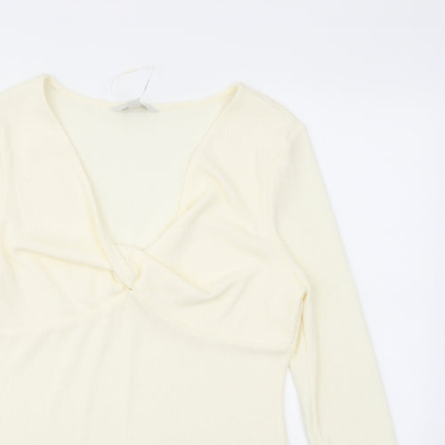 Marks and Spencer Womens Ivory Polyester Basic Blouse Size 14 V-Neck
