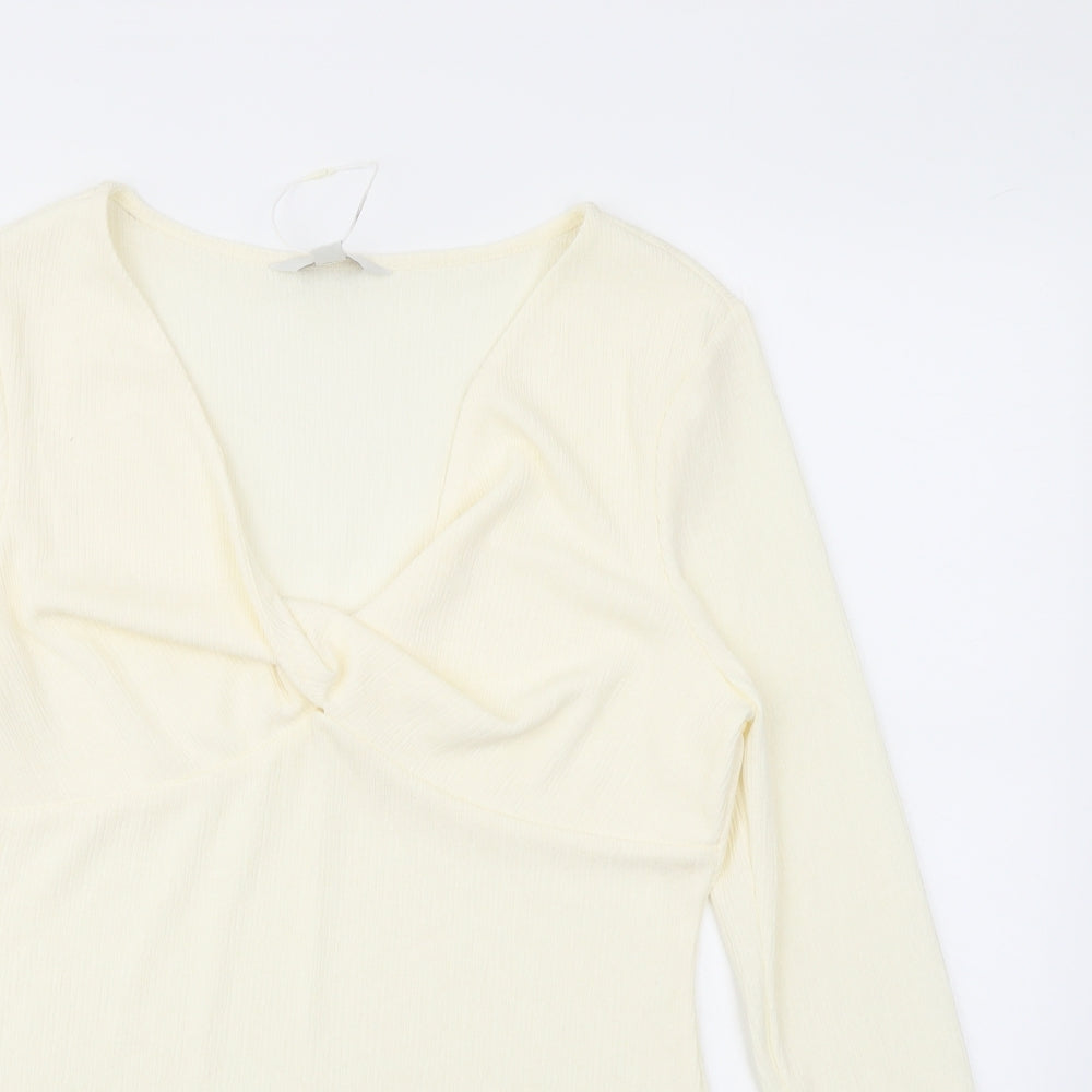 Marks and Spencer Womens Ivory Polyester Basic Blouse Size 14 V-Neck