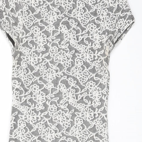 Miss Selfridge Womens White Floral Cotton Bodycon Size 8 Crew Neck Zip