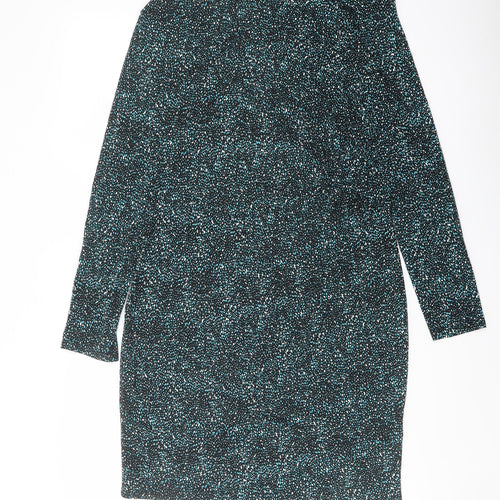 M&Co Womens Black Geometric Viscose Pencil Dress Size 14 Boat Neck Pullover