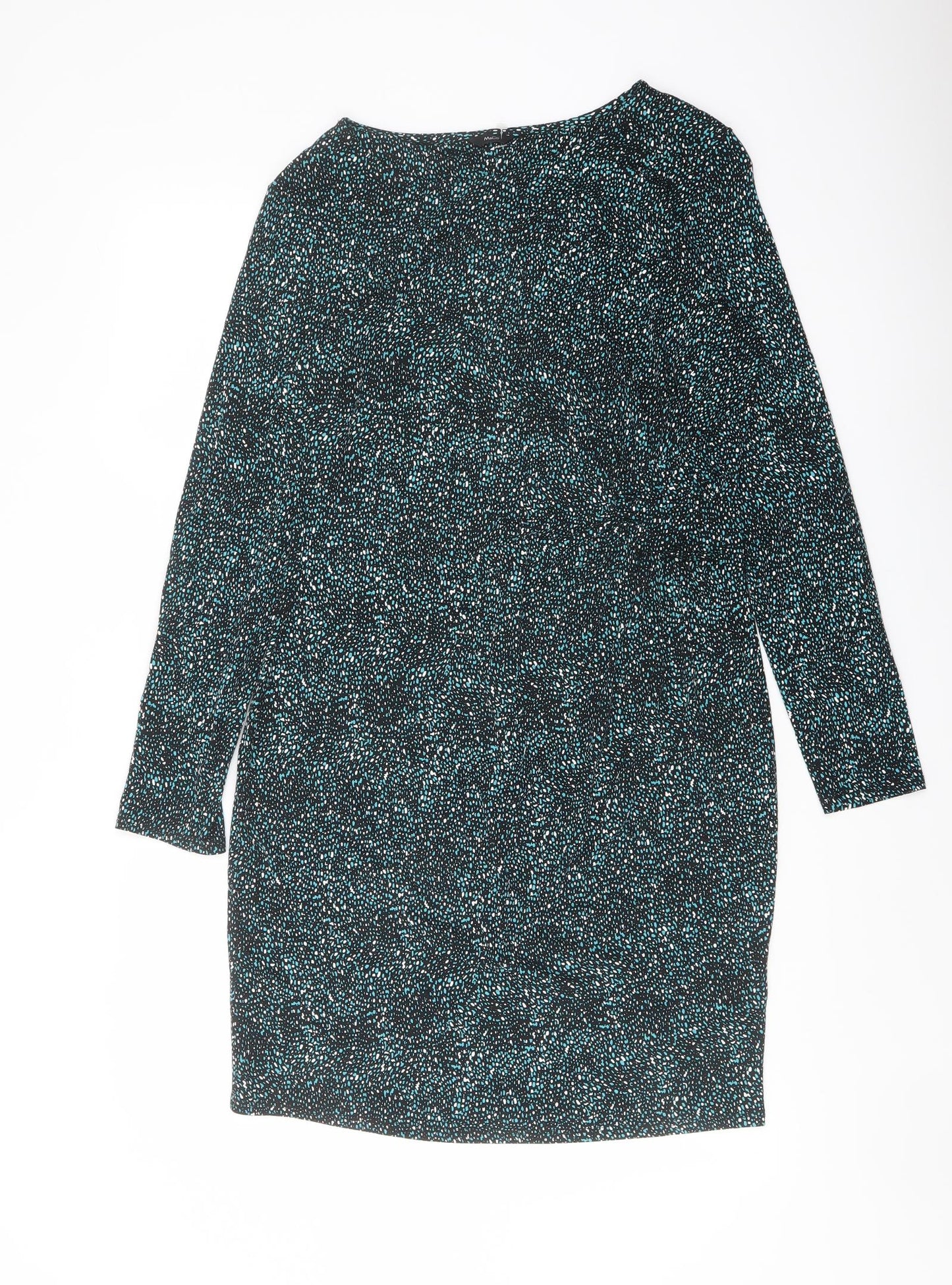 M&Co Womens Black Geometric Viscose Pencil Dress Size 14 Boat Neck Pullover