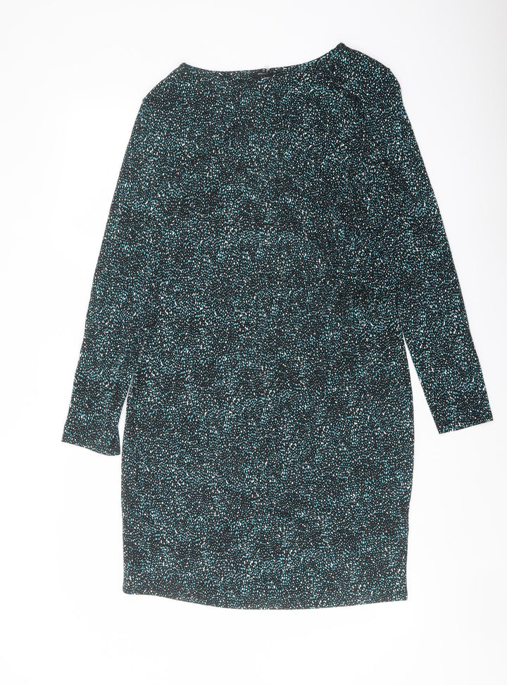 M&Co Womens Black Geometric Viscose Pencil Dress Size 14 Boat Neck Pullover