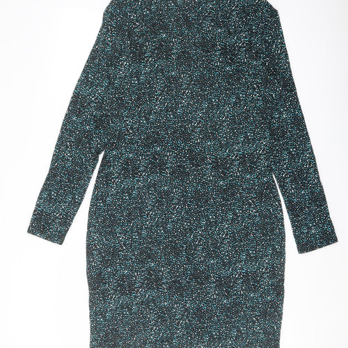 M&Co Womens Black Geometric Viscose Pencil Dress Size 14 Boat Neck Pullover