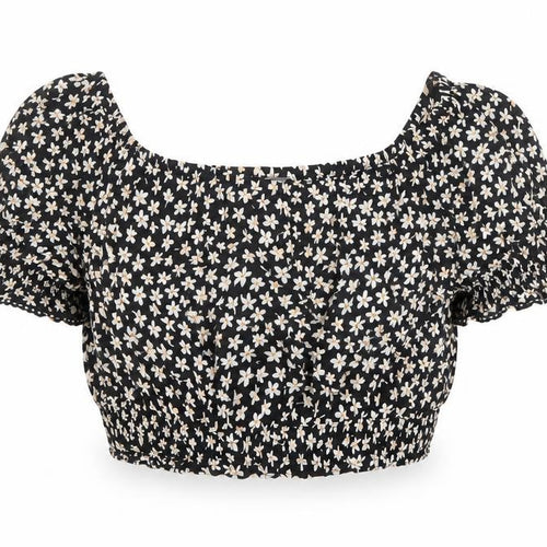Miss Selfridge Womens Black Floral Polyester Cropped Blouse Size 10 Off the Shoulder