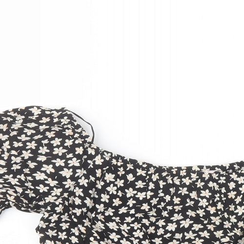 Miss Selfridge Womens Black Floral Polyester Cropped Blouse Size 10 Off the Shoulder
