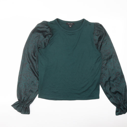 New Look Womens Green Animal Print Polyester Basic Blouse Size 12 Crew Neck