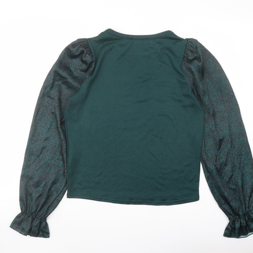 New Look Womens Green Animal Print Polyester Basic Blouse Size 12 Crew Neck