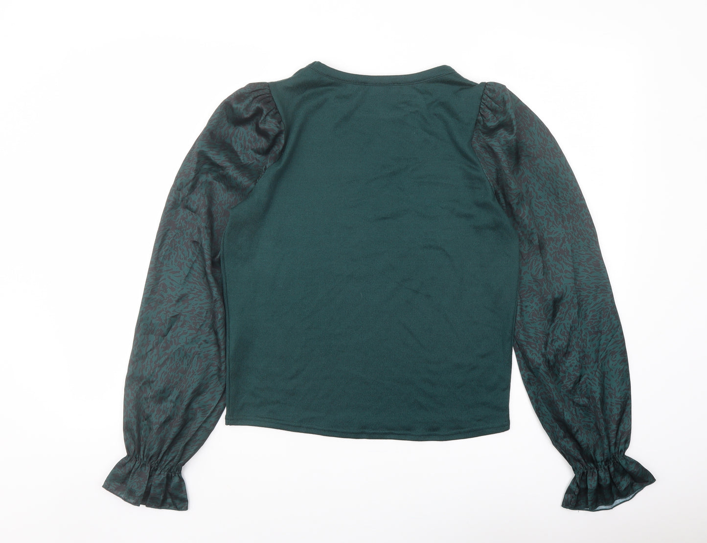 New Look Womens Green Animal Print Polyester Basic Blouse Size 12 Crew Neck