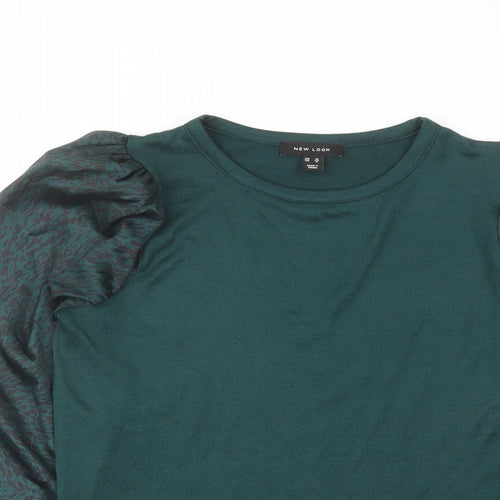 New Look Womens Green Animal Print Polyester Basic Blouse Size 12 Crew Neck