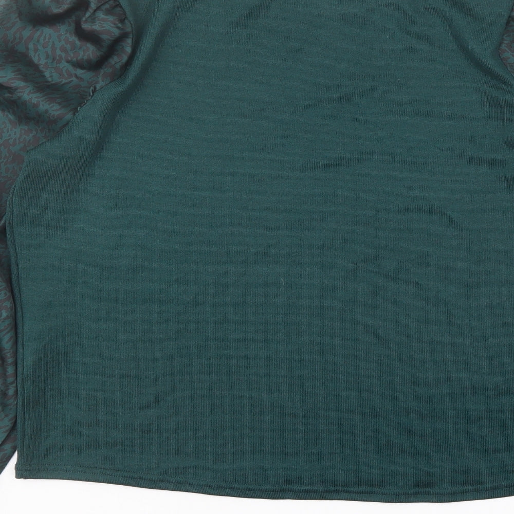 New Look Womens Green Animal Print Polyester Basic Blouse Size 12 Crew Neck