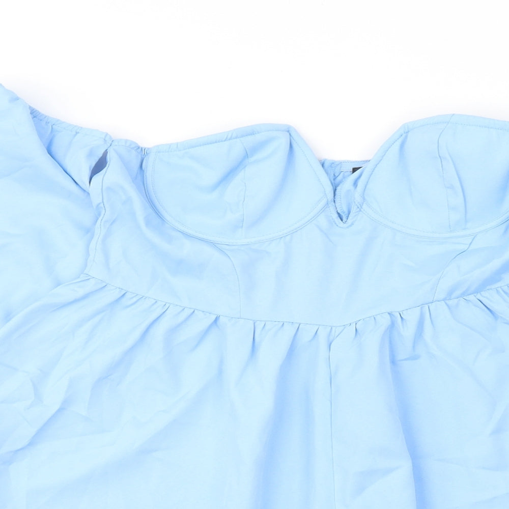 PRETTYLITTLETHING Womens Blue Polyester Playsuit One-Piece Size 8 Zip