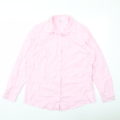 Cotton Traders Womens Pink Cotton Basic Button-Up Size 12 Collared