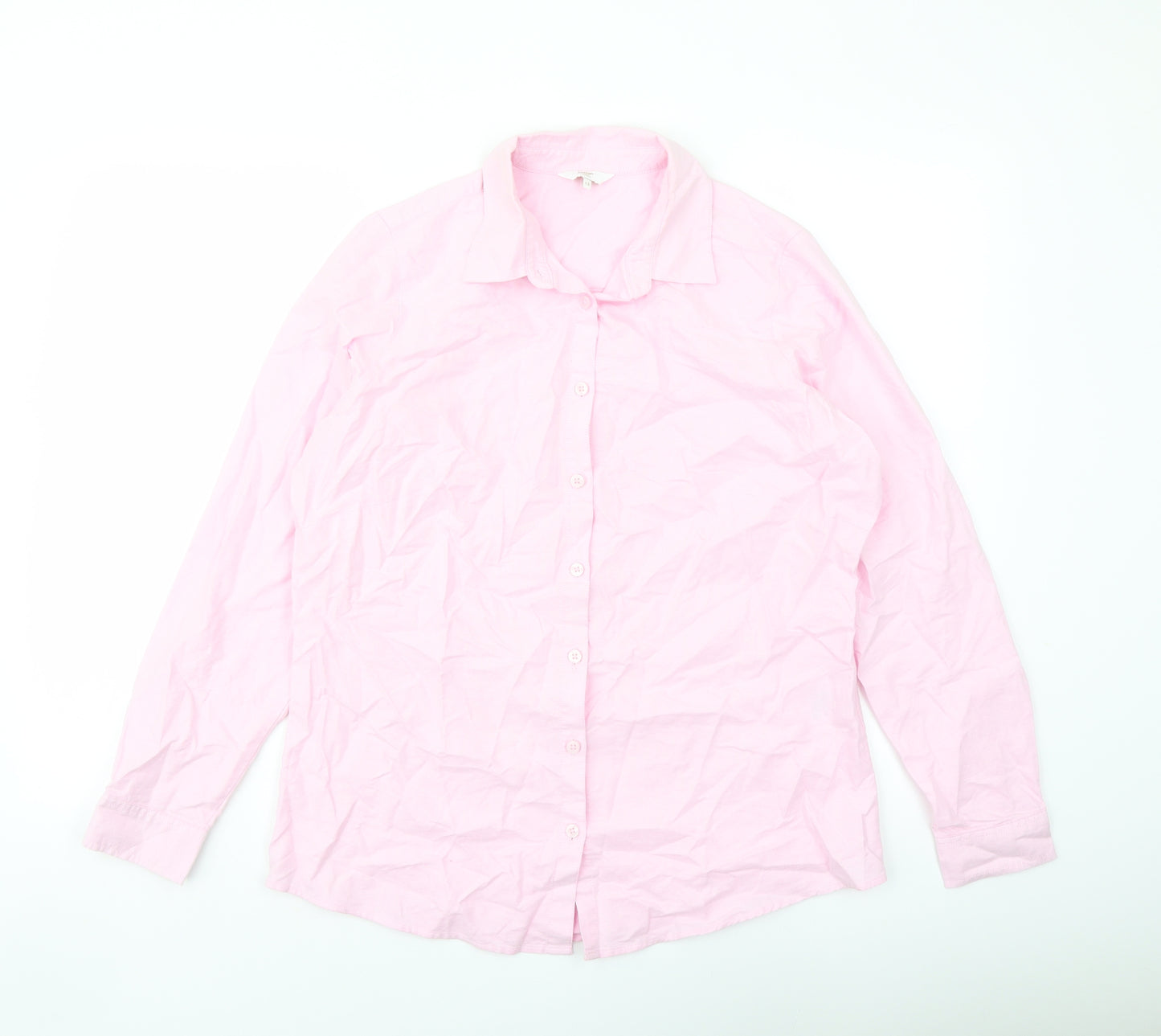 Cotton Traders Womens Pink Cotton Basic Button-Up Size 12 Collared
