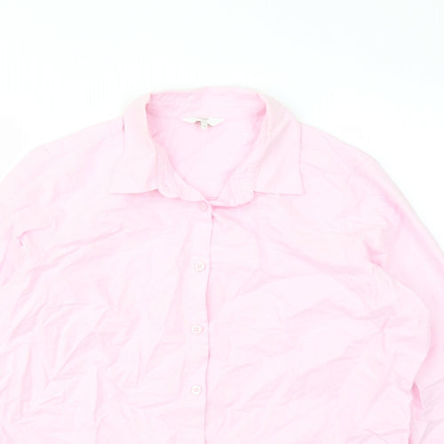 Cotton Traders Womens Pink Cotton Basic Button-Up Size 12 Collared