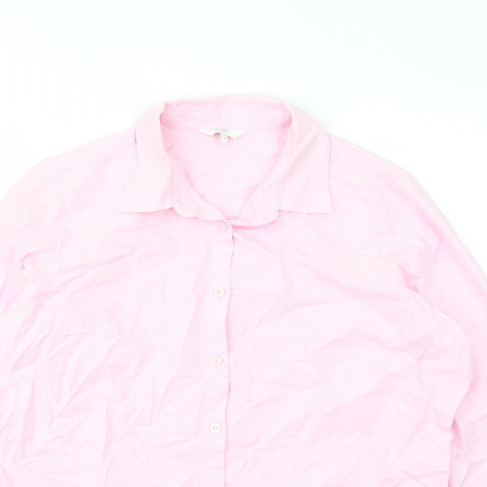 Cotton Traders Womens Pink Cotton Basic Button-Up Size 12 Collared