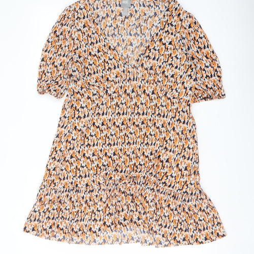 ASOS Womens Orange Floral Polyester Fit & Flare Size 12 V-Neck Pullover