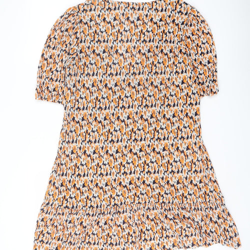 ASOS Womens Orange Floral Polyester Fit & Flare Size 12 V-Neck Pullover