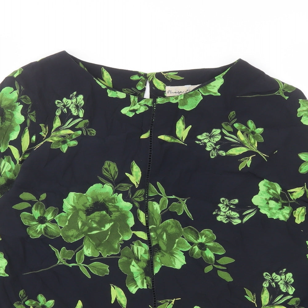 Phase Eight Womens Blue Floral Viscose Basic Blouse Size 10 Round Neck