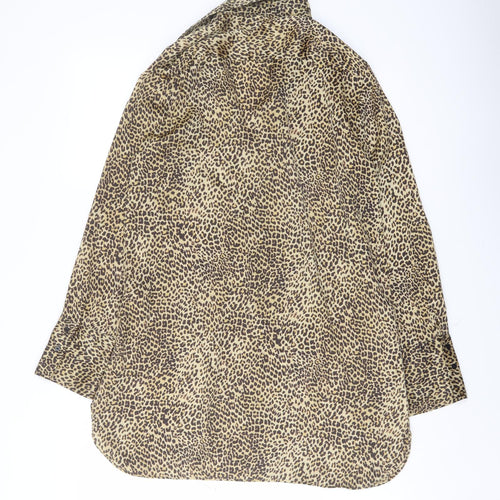 Zara Womens Brown Animal Print Polyester Tunic Button-Up Size XS Collared